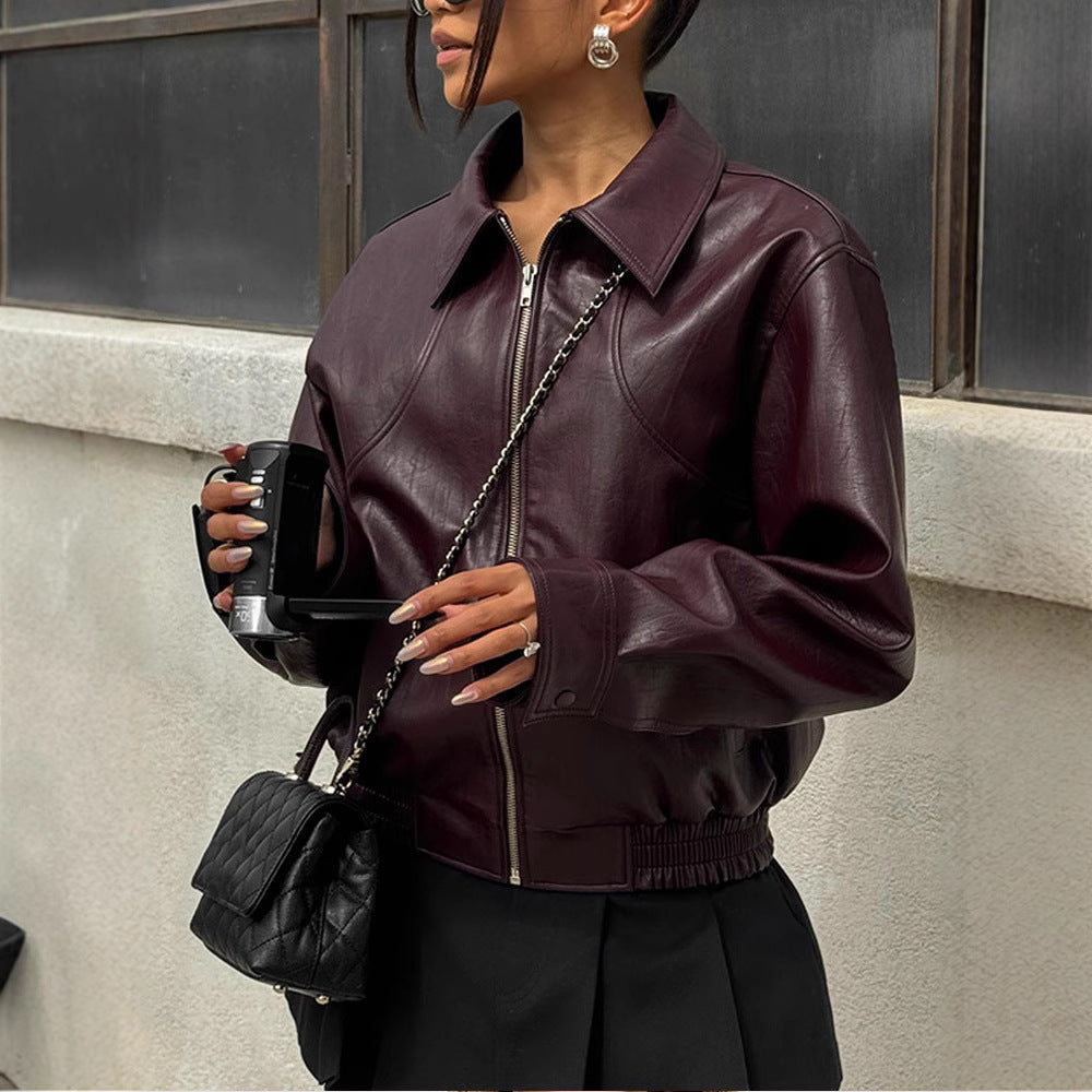 Faux leather jacket for women with trendy oversized fit and elastic waist Lune London
