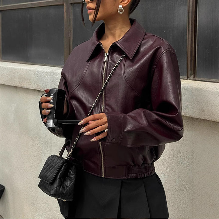 Faux leather jacket for women with trendy oversized fit and elastic waist Lune London