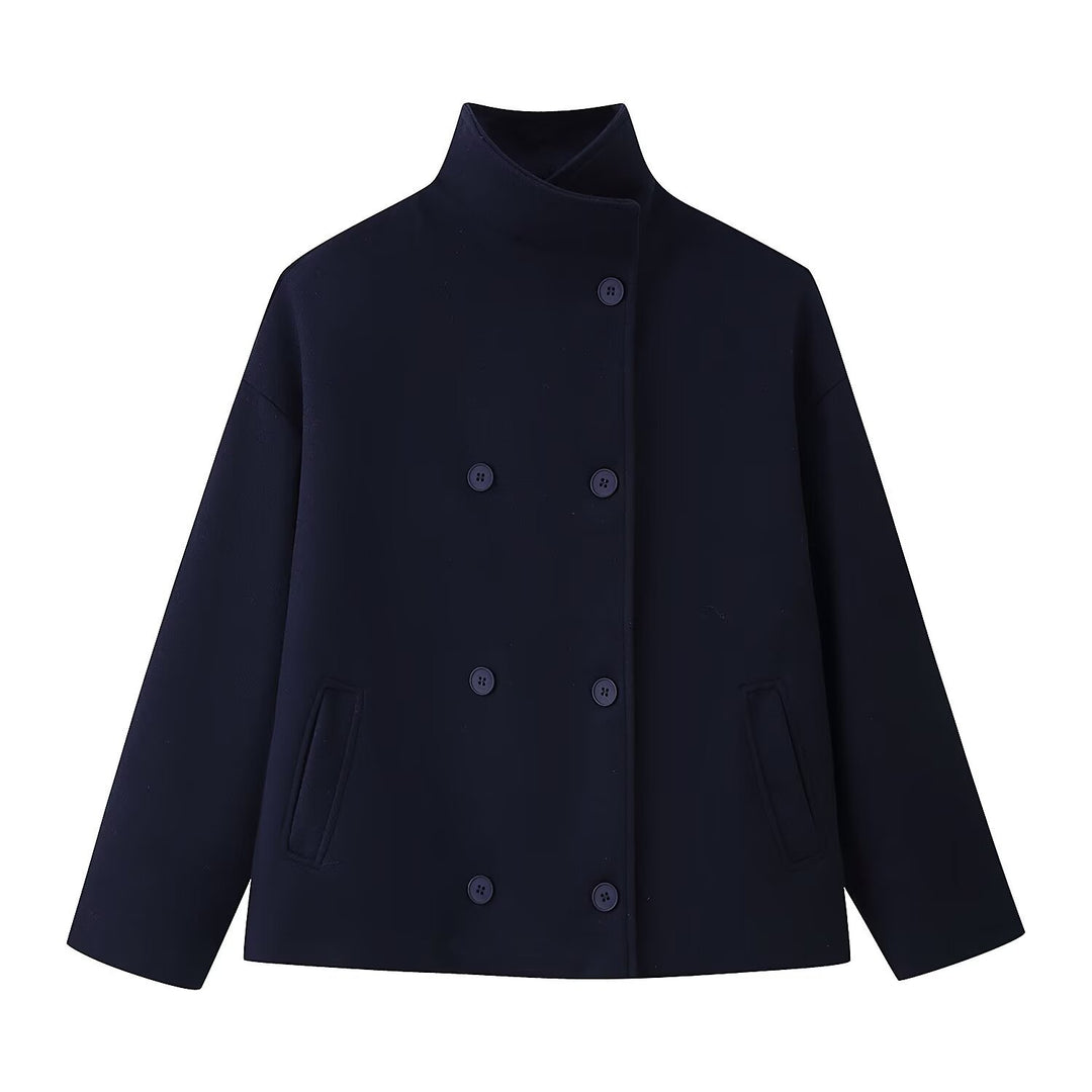 Veste en laine à la mode pour femmes avec col haut et patte à double bouton Chic & Stil