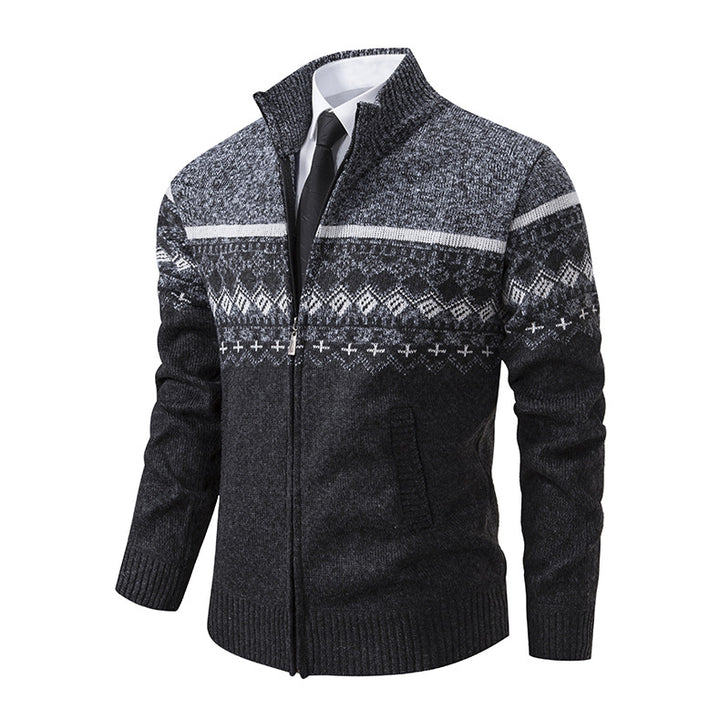 Knit jacket for men with modern pattern and high collar Lune London