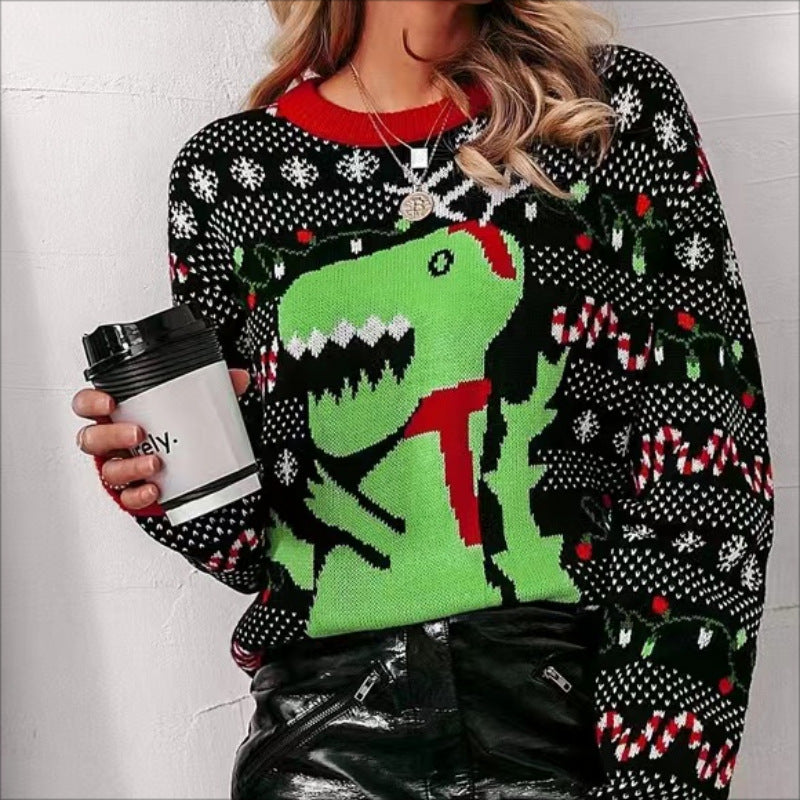 Christmas sweater for women with T-Rex pattern Lune London
