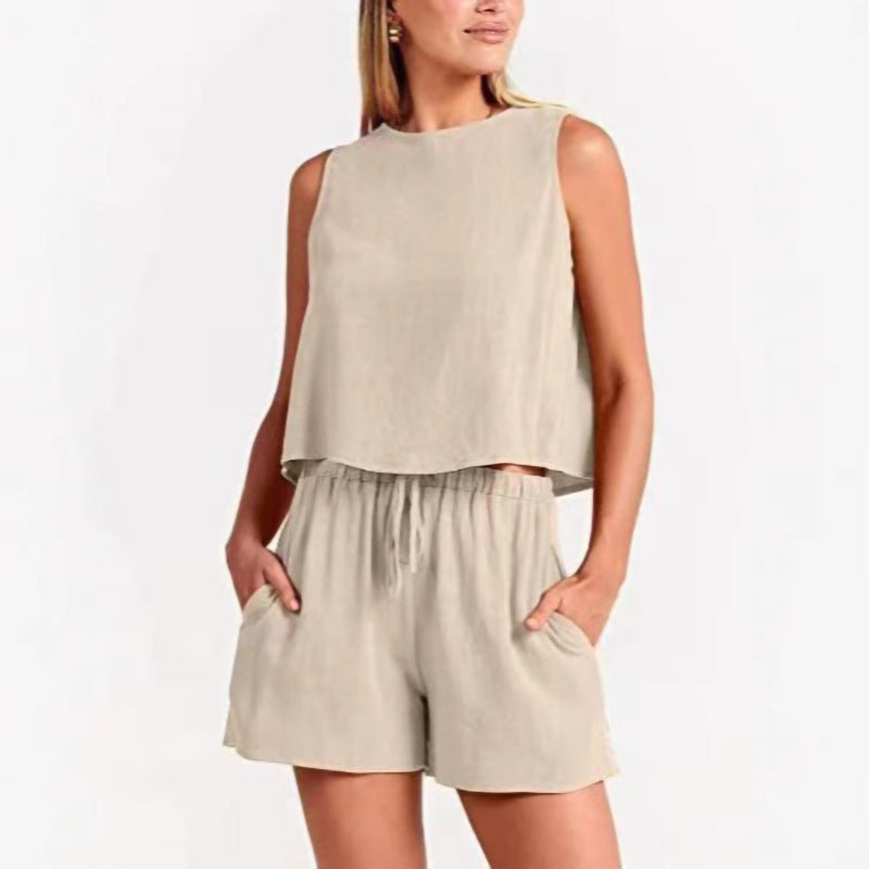 Ladies Relaxed Fitted Two-Piece Set Chic Shorts and Style
