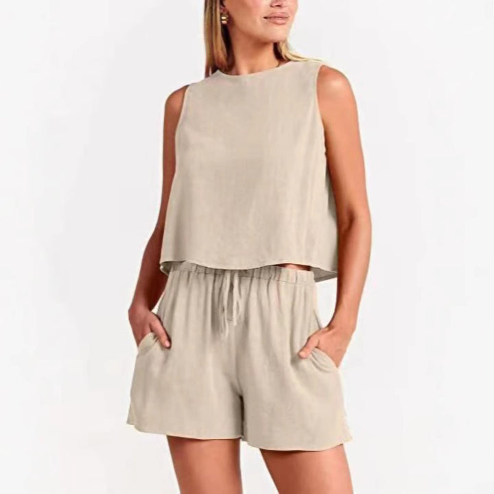 Ladies Relaxed Fitted Two-Piece Set Chic Shorts and Style