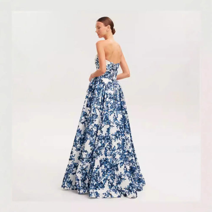 Women Elegant Floral Pattern Maxi Dress with Off-Shoulder Design Lune London