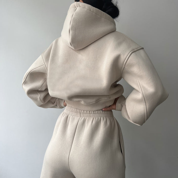 Casual cropped hoodie and jogger set for women Lune London