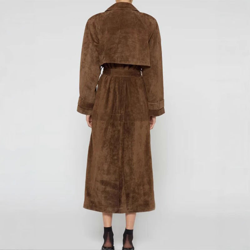 Women Long Suede Coat with Elegant Lune London