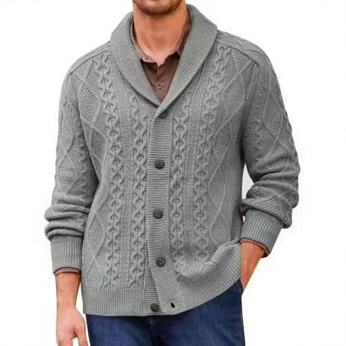 Men's knitted jacket with a clear braid pattern and a modern high collar Lune London