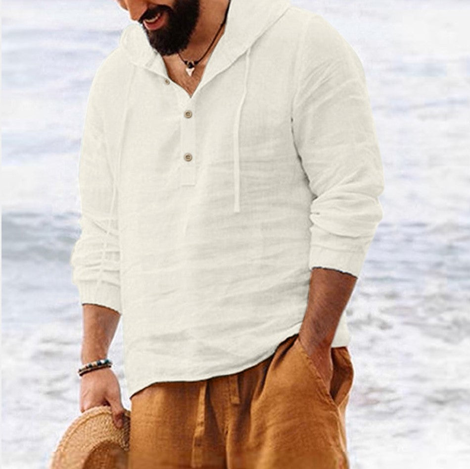 Men's linen hoodie with button placket and relaxed fit Lune London