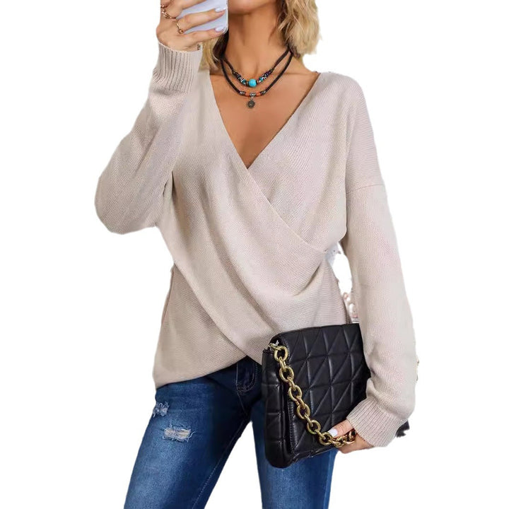 Women's wrap sweater with plunging V-neck and relaxed fit Lune London