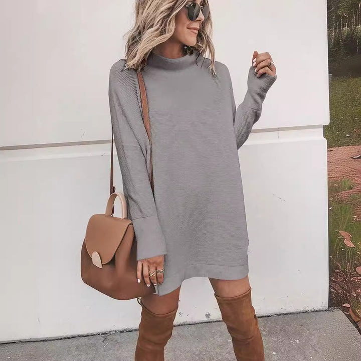 Oversized knitted dress for women with a high collar and puff sleeves Lune London