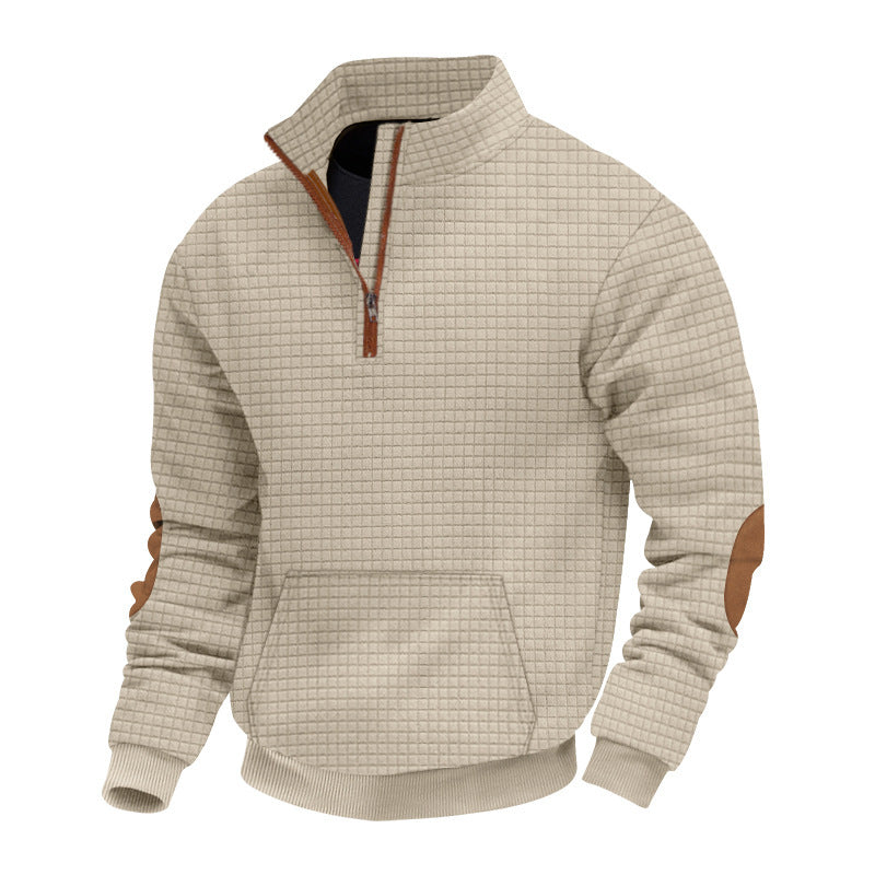 Fleece sweater with high collar for men with practical zipper Lune London