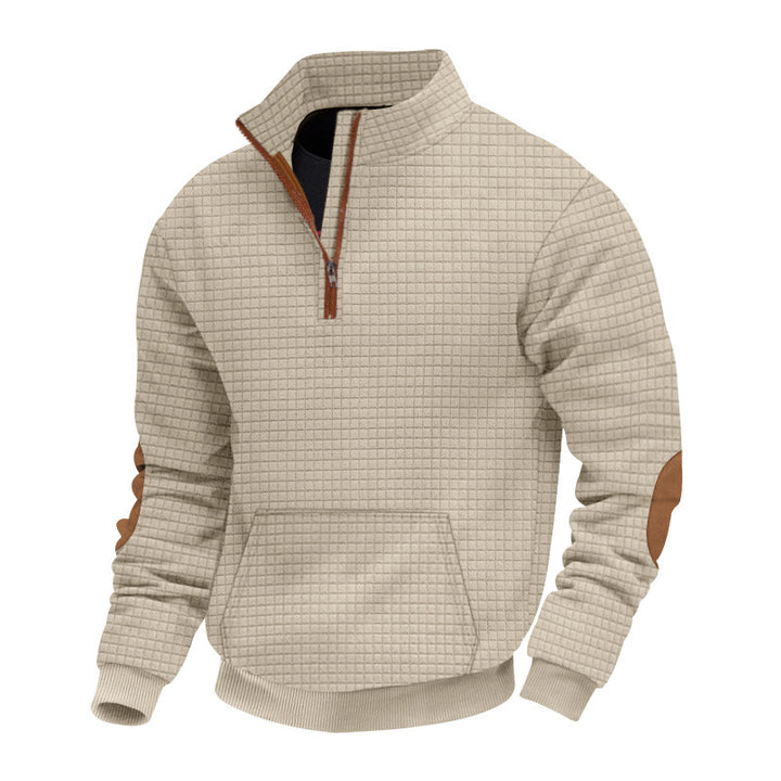 Fleece sweater with high collar for men with practical zipper Lune London
