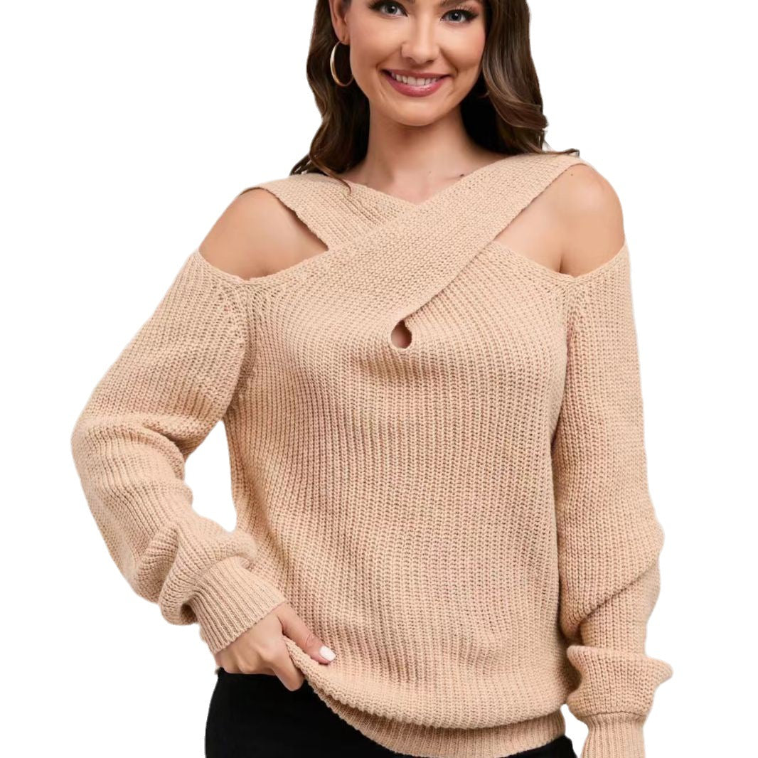 Knit sweater with off-the-shoulder design for women with asymmetrical design Lune London