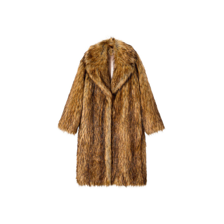 Luxury faux fur coat for women with wide lapels and adjustable belt Lune London