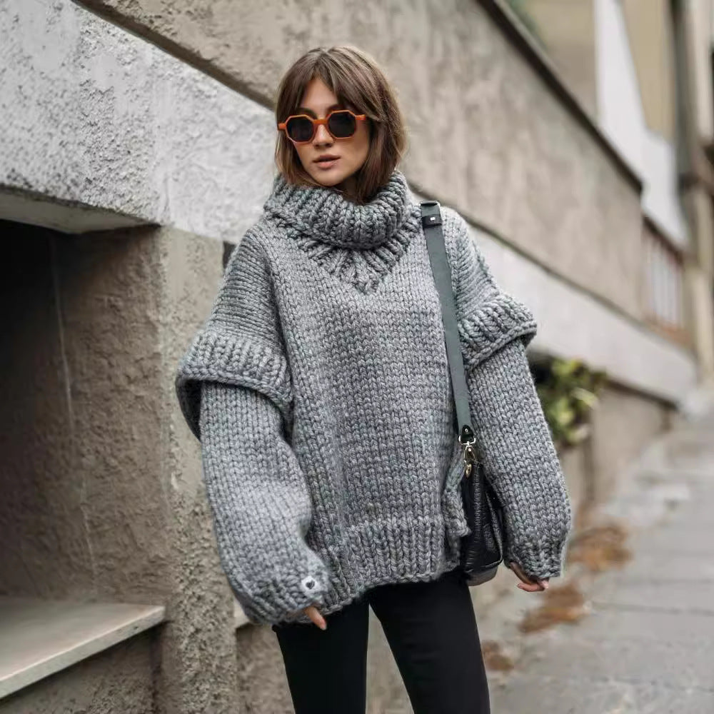 Knit sweater for women with high collar and wide sleeves Lune London