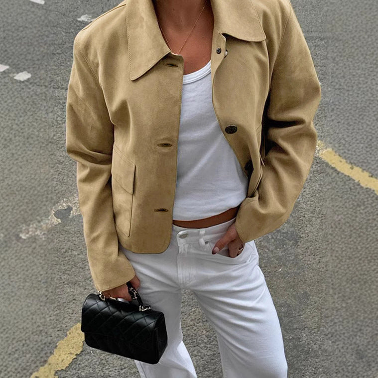 Trendy women's suede jacket with practical pockets Lune London