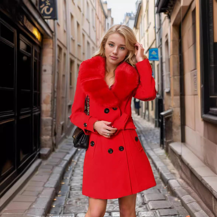 Elegant trench coat for ladies with faux fur collar and waist belt Lune London