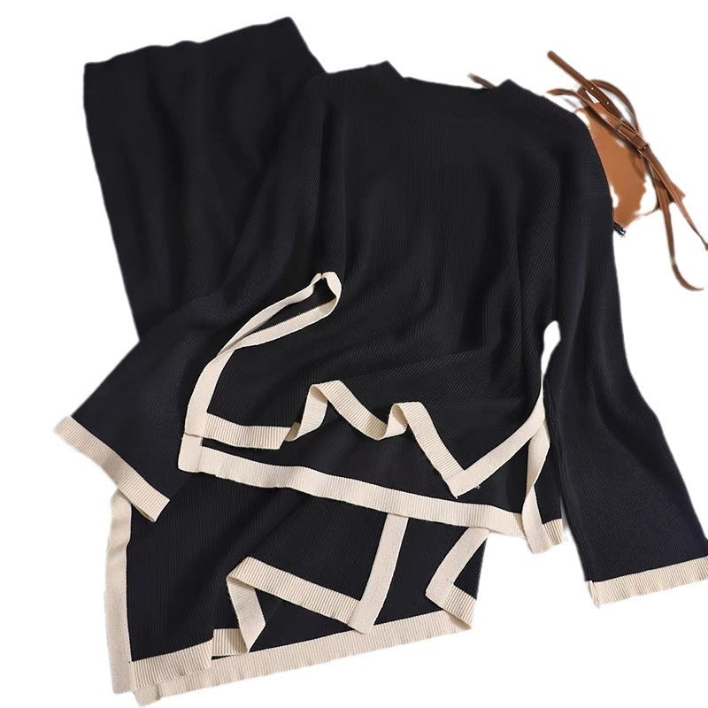 Women's knit loungewear set with decorative contrast hem Lune London