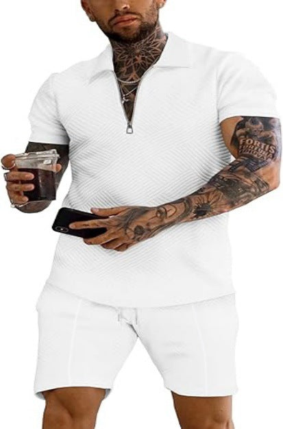 Men's trendy short-sleeve top with textured design and matching shorts Lune London