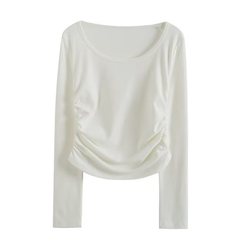Long sleeve blouse for women with elegant gathers and bateau neckline Lune London