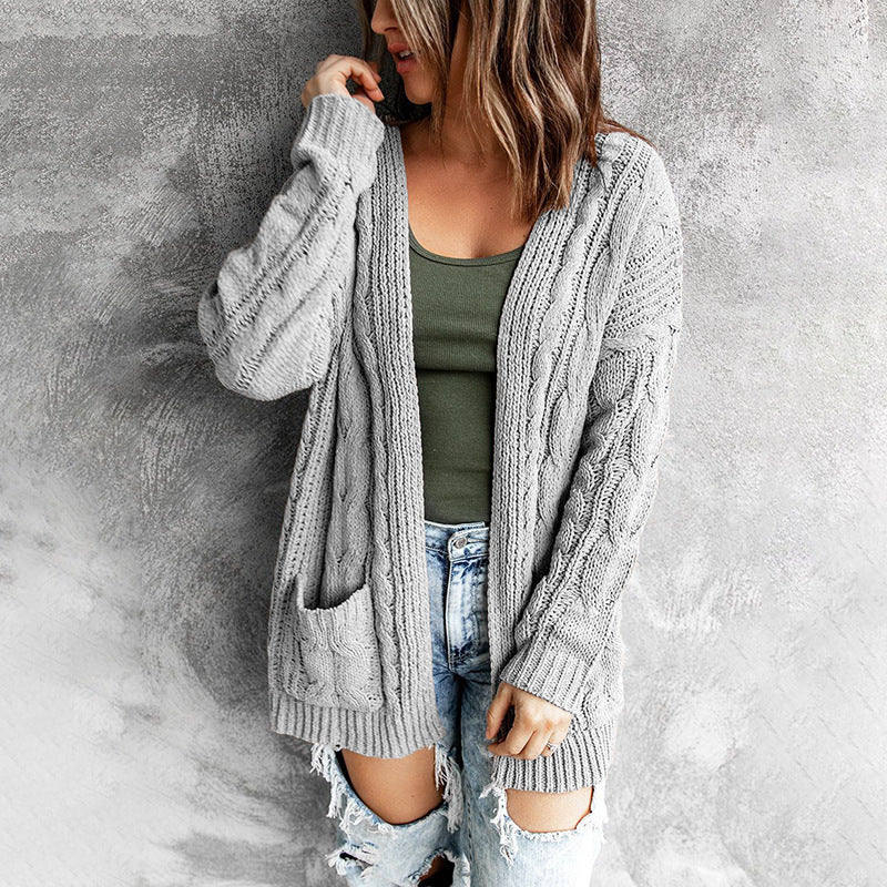 Oversized casual style women's knitted jacket with open front Lune London