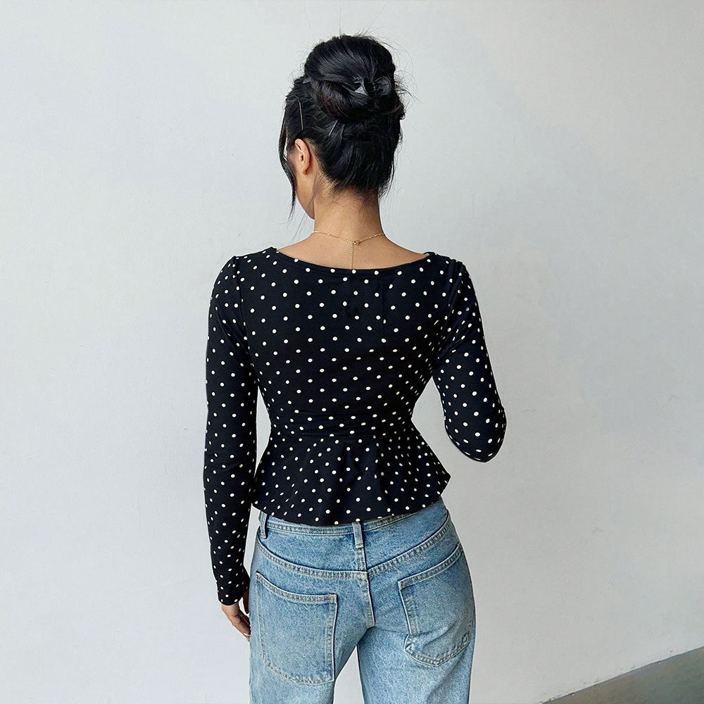 Chemisier pour femmes avec coupe peplum et motif à pois Chic & Stil
