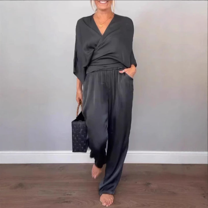 Women Elegant Wrap High-End with Loose Cut and Matching Palazzo Pants Lune London
