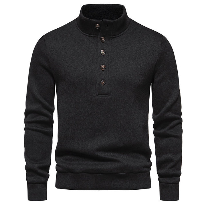 Pullover for men with a comfortable high collar, button placket and textured design Lune London