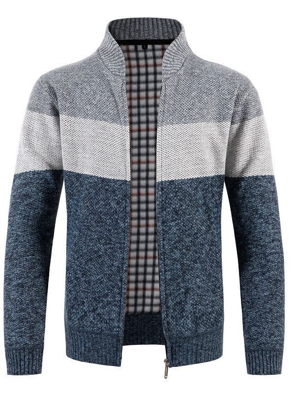 Fashionable knitted jacket for men with contrast stripes and a quilted lining Lune London