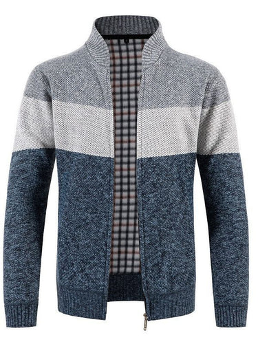 Fashionable knitted jacket for men with contrast stripes and a quilted lining Lune London