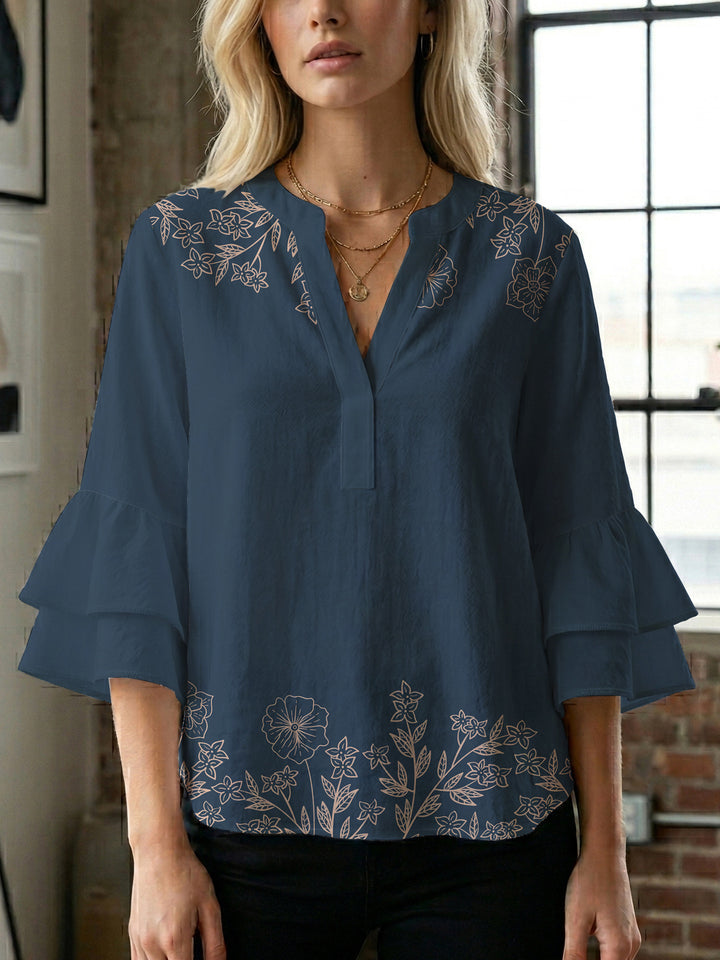 Ladies blouse with voluminous ruffled sleeves and floral print Lune London
