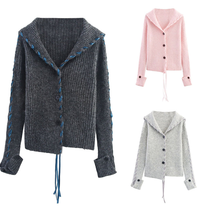 Knitted jacket for women with artistic collar and ribbed structure Lune London