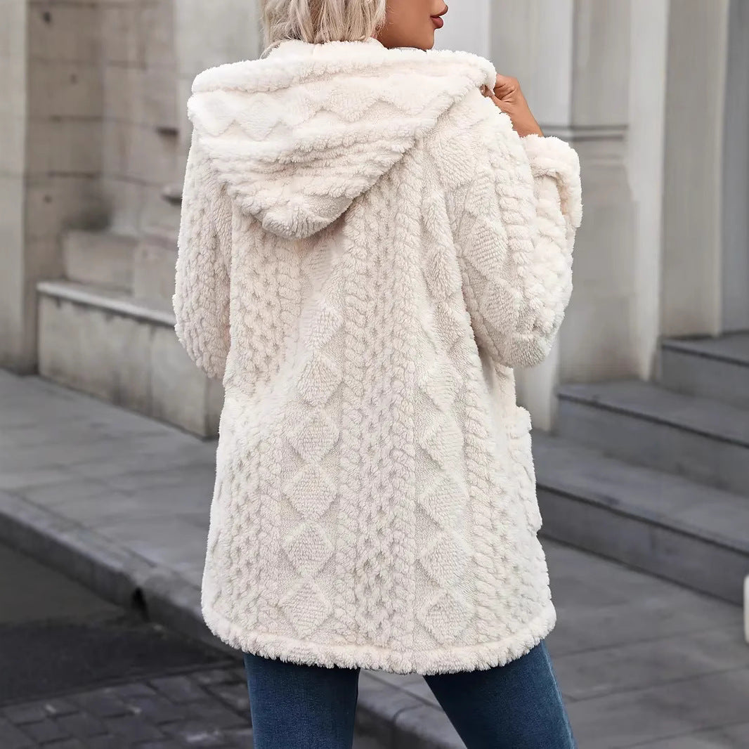 Ladies comfortable and soft plush jacket with hood and pockets Lune London