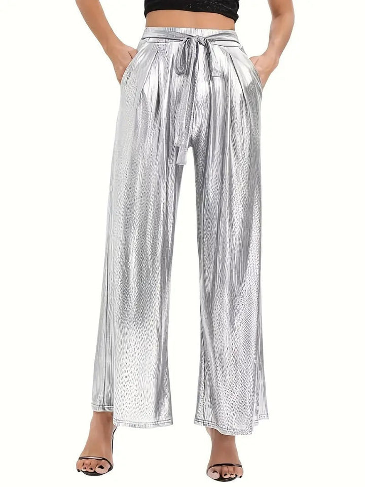 Women's Elegant Pleated Trousers with A Glossy Finish Lune London