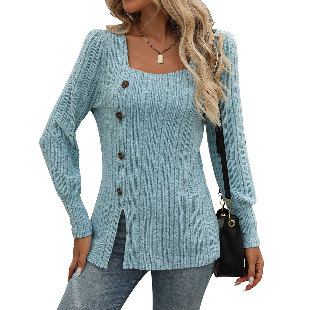 Top en tricot pour femmes avec encolure carrée et détails de boutons Chic & Stil