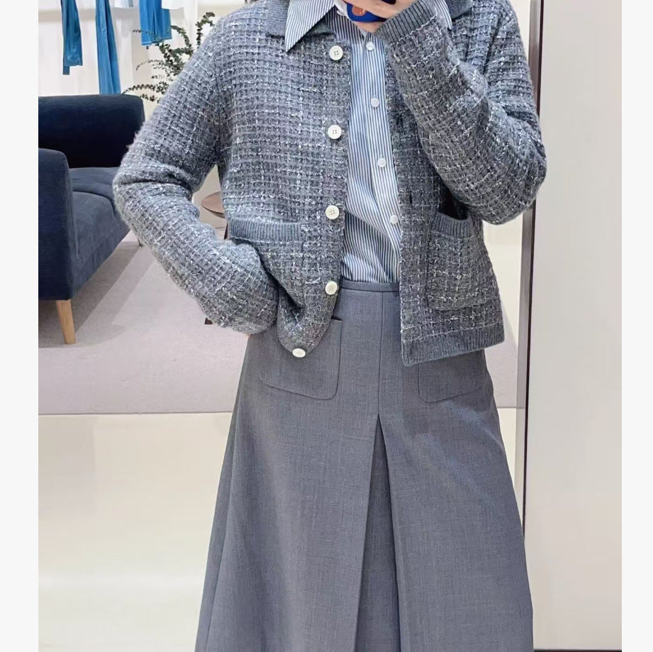 Ladies trendy knit cardigan with practical pocket design Lune London