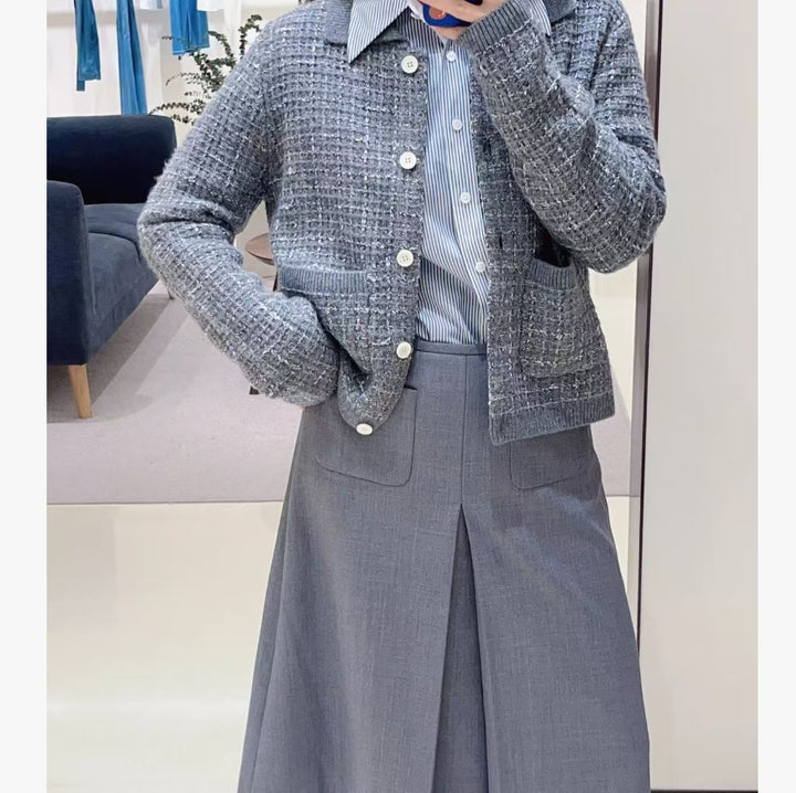 Ladies trendy knit cardigan with practical pocket design Lune London