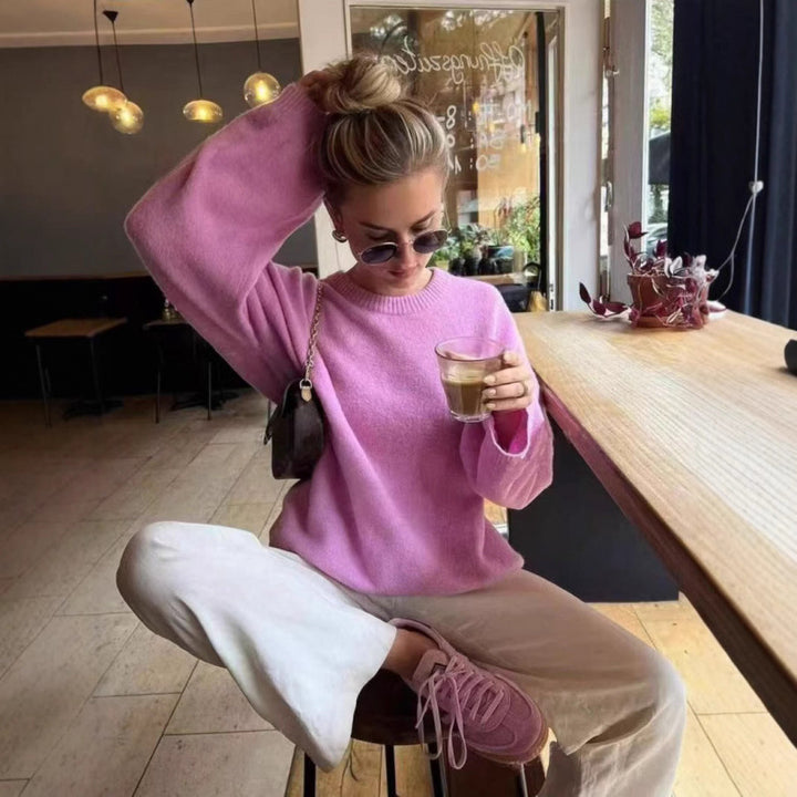 Pull féminin confortable à col rond en mélange de qualité tricot fin Chic & Stil