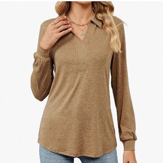 Women long sleeve blouse with polo collar and elegant cut Lune London