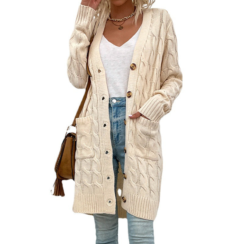 Women's cardigan with deep V-neck and elegant cable pattern Lune London