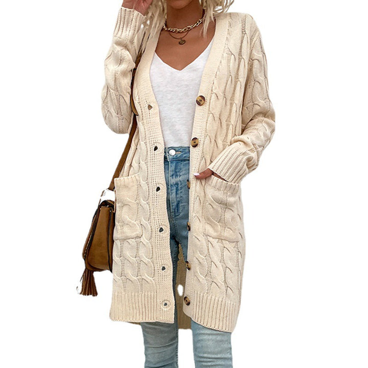 Women's cardigan with deep V-neck and elegant cable pattern Lune London