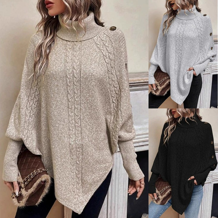 Knit sweater for women with high collar and decorative buttons Lune London