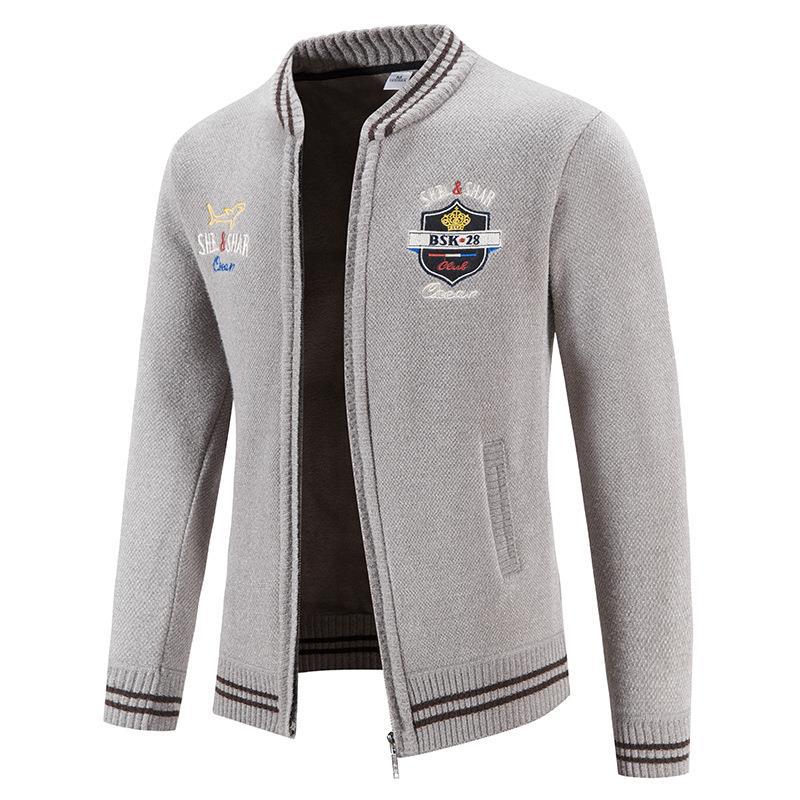 Knitted sports jacket for men with high collar and varied embroidery Lune London