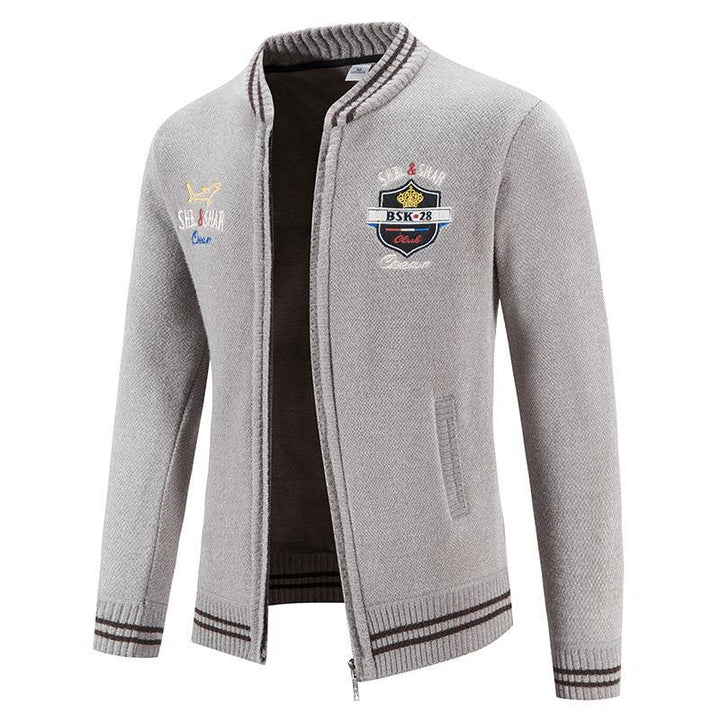 Knitted sports jacket for men with high collar and varied embroidery Lune London