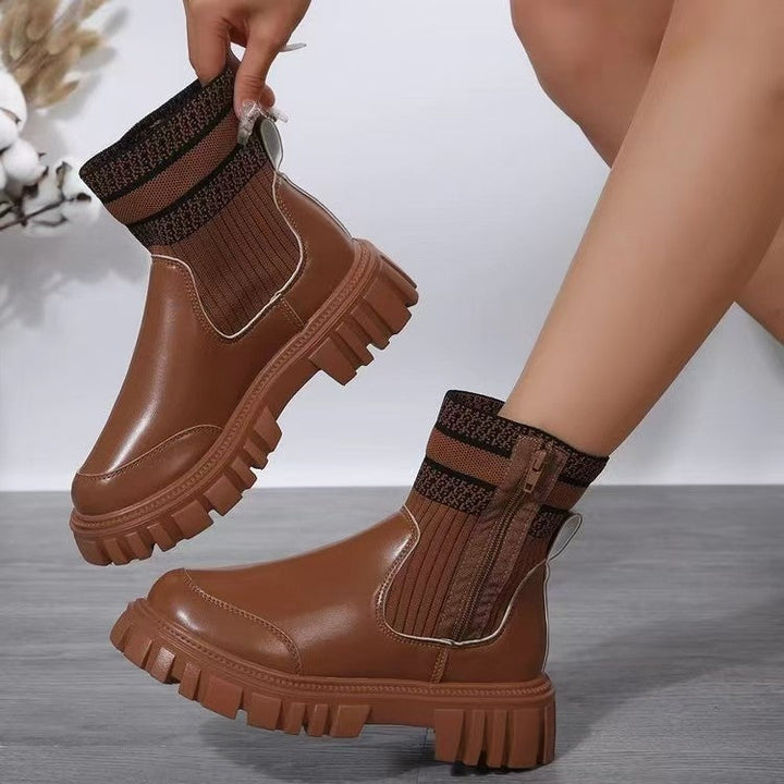 Women's Biker Boots with Elastic Knit Cuff and Sturdy Profile Lune London