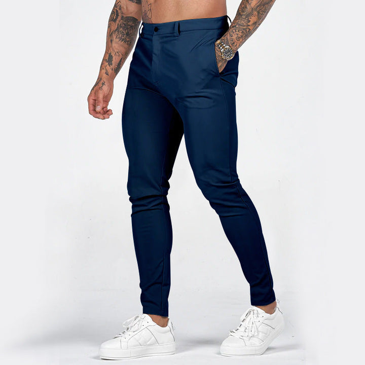 Men's Elegant Slim-Fit Chino Pants with Elastic Waistband and Practical Pockets Lune London