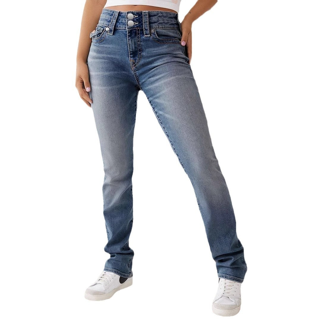 High-waisted jeans for women with decorative buttons Lune London
