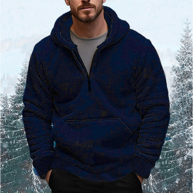 Men's Fleece Hoodie with Short Zip Opening and Kangaroo Pocket Lune London