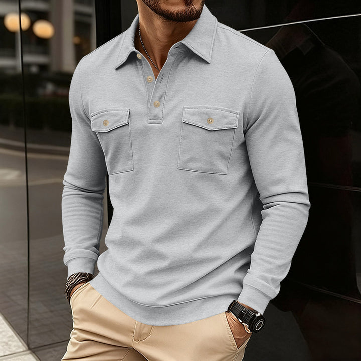 Long sleeve polo for men with two practical chest pockets Lune London