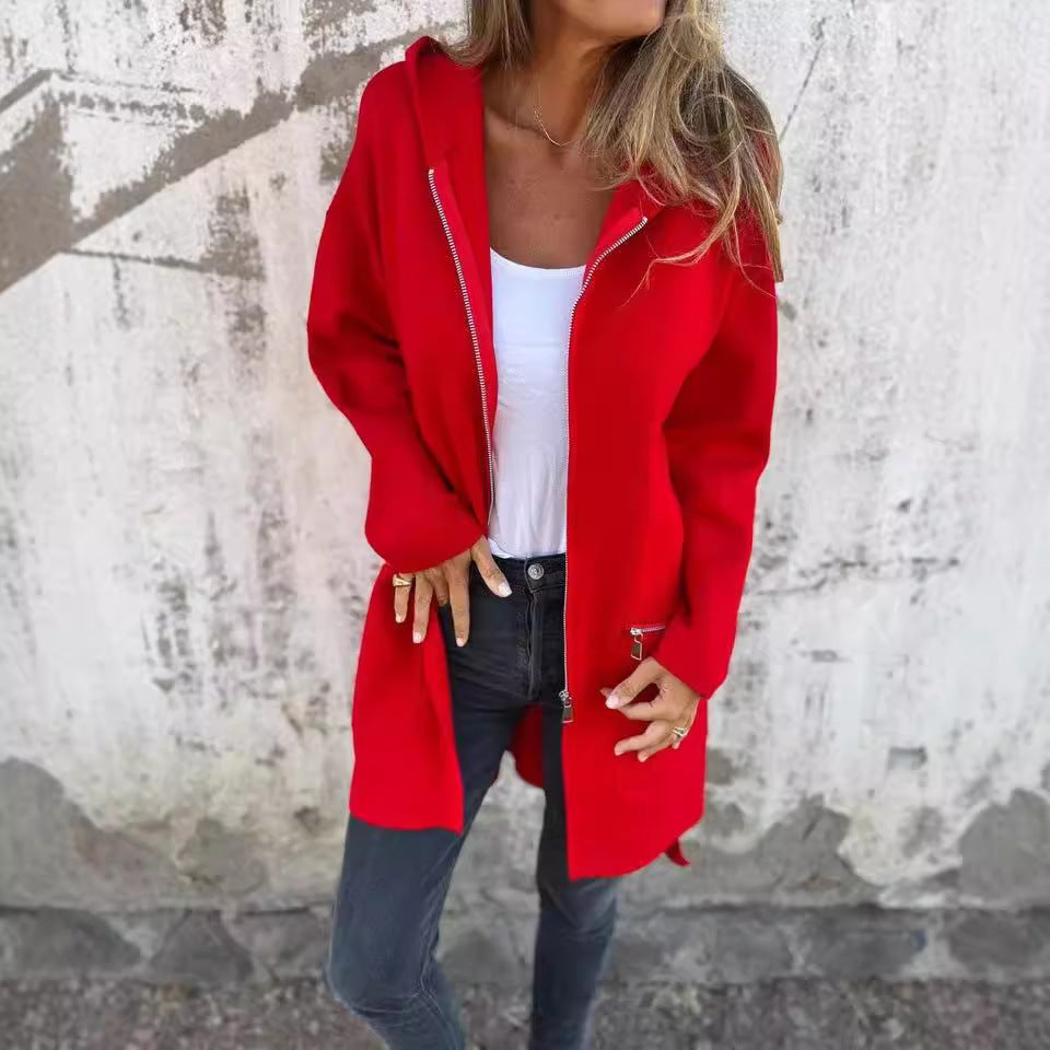 Ladies Long Modern Jacket with Side Zipper Lune London